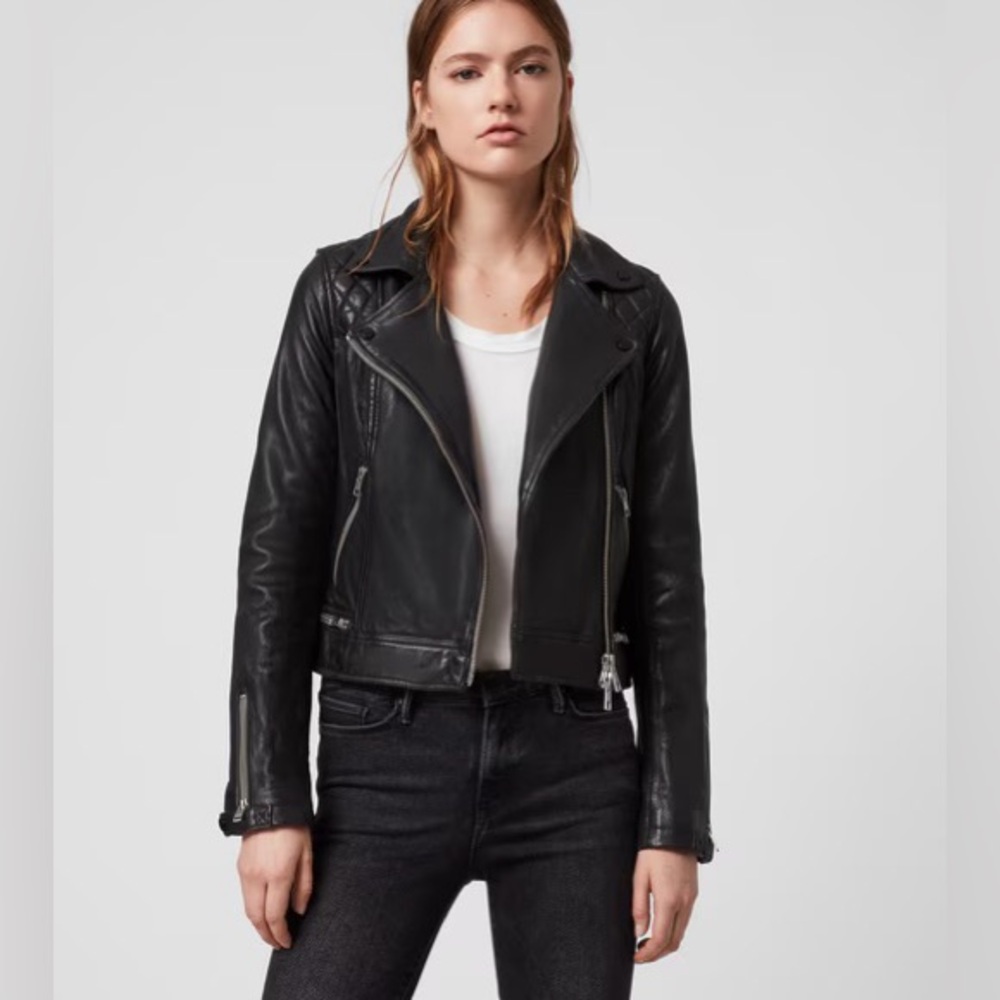 All Saints Conroy Sheep Leather Biker Jacket - Picture 5 of 14